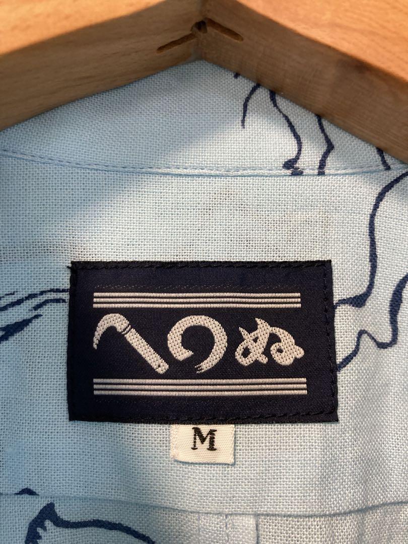 鳥獣戯画　水色 半袖アロハシャツ M