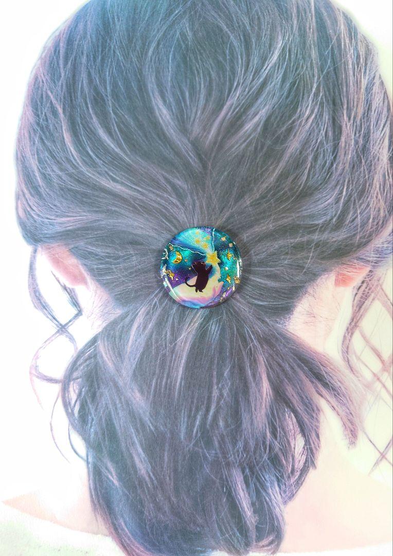レジン　猫　ヘアゴム　ブローチ　ポニーフック　No.57