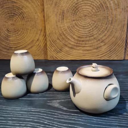 陶器製急須と湯呑み4個セット - メルカリ