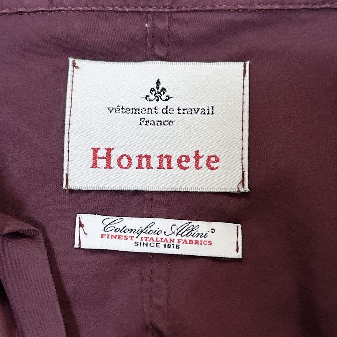 Honnete オネット コットン ギャザーブラウス ハーフスリーブ ボルドー