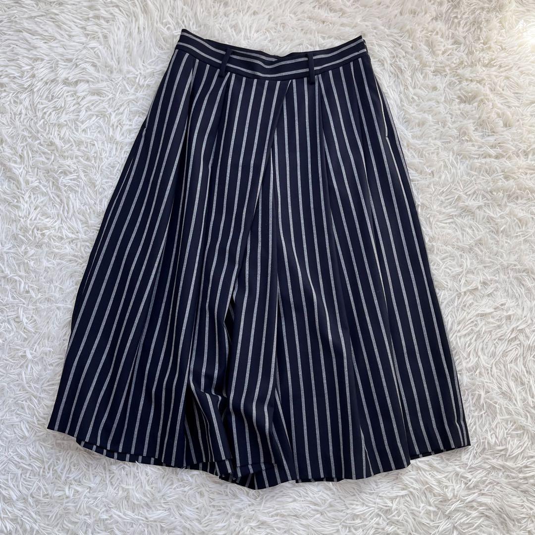 【美品】45R キュロット スカート　ガウチョ パンツ　ストライプ柄　ワイド