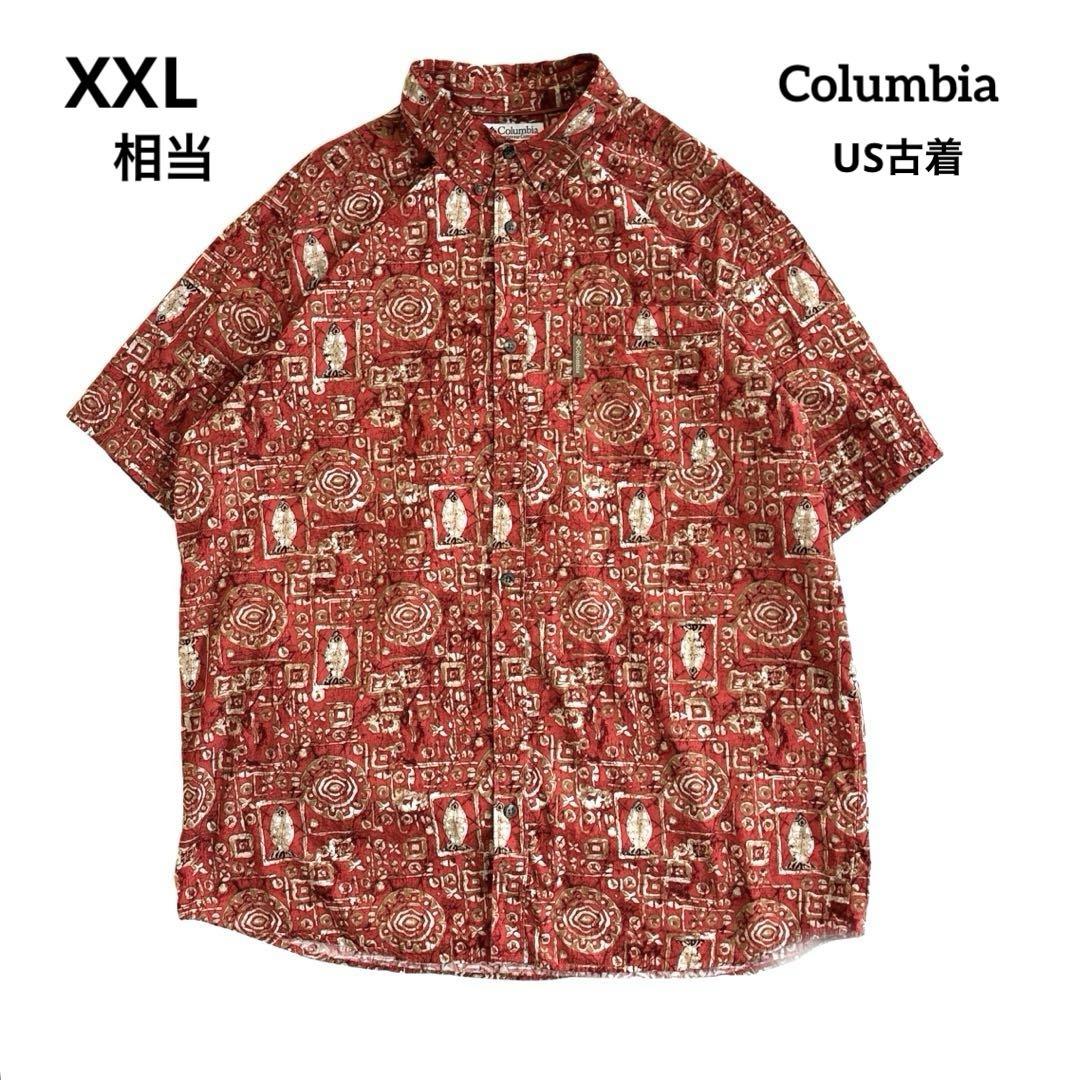 Columbia コロンビア 半袖 シャツ 総柄 ビックサイズ XXL相当