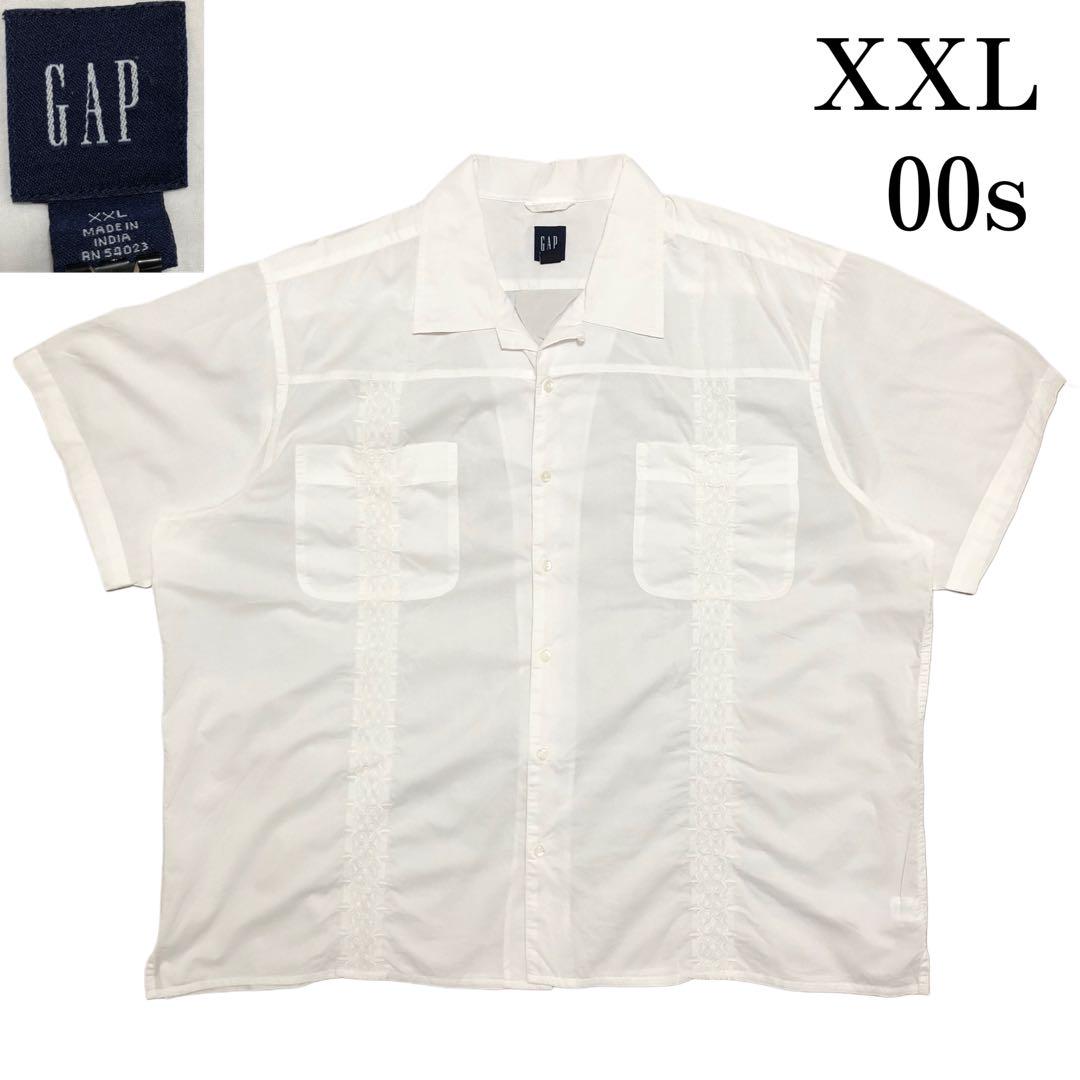 00s オールドギャップ 半袖キューバシャツ オックスフォード 古着 XXL 白
