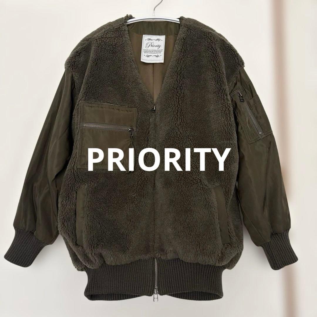 PRIORITY ボア中綿 異素材ブルゾンコート SIZE PRIORITY