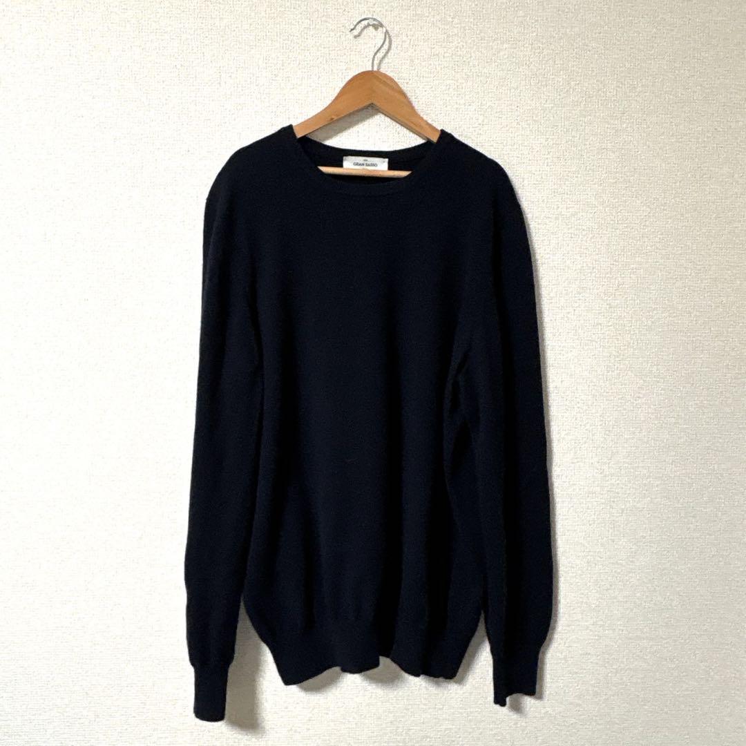 グランサッソ　カシミヤ混　クルーネックニット　ダークネイビー　52