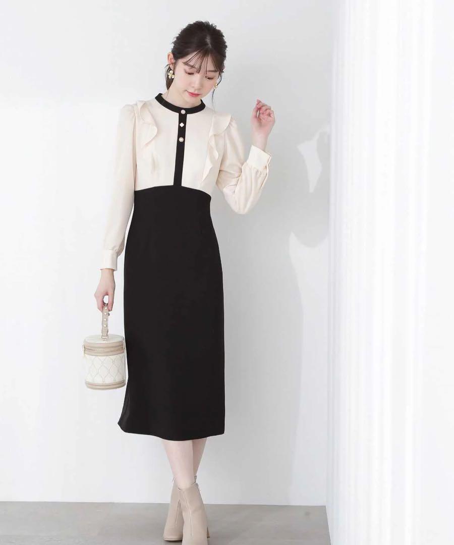 PROPORTION BODY DRESSING バイカラーラッフルタイトワンピ