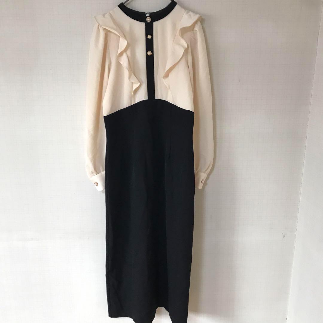 PROPORTION BODY DRESSING バイカラーラッフルタイトワンピ