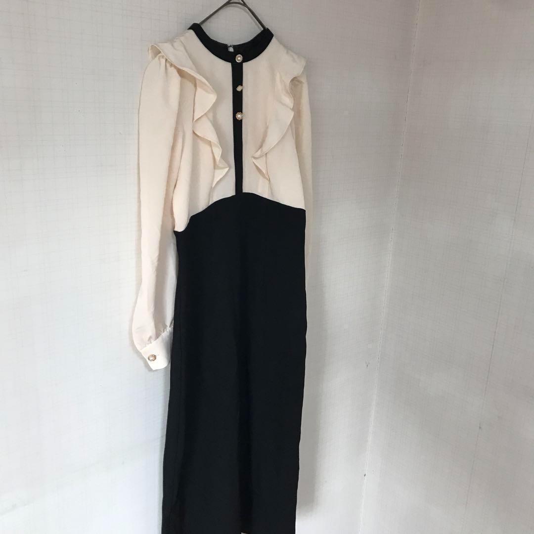 PROPORTION BODY DRESSING バイカラーラッフルタイトワンピ