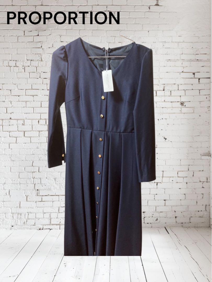 『新品』タグ付き✨PROPORTION ネイビー 長袖 ロングワンピース