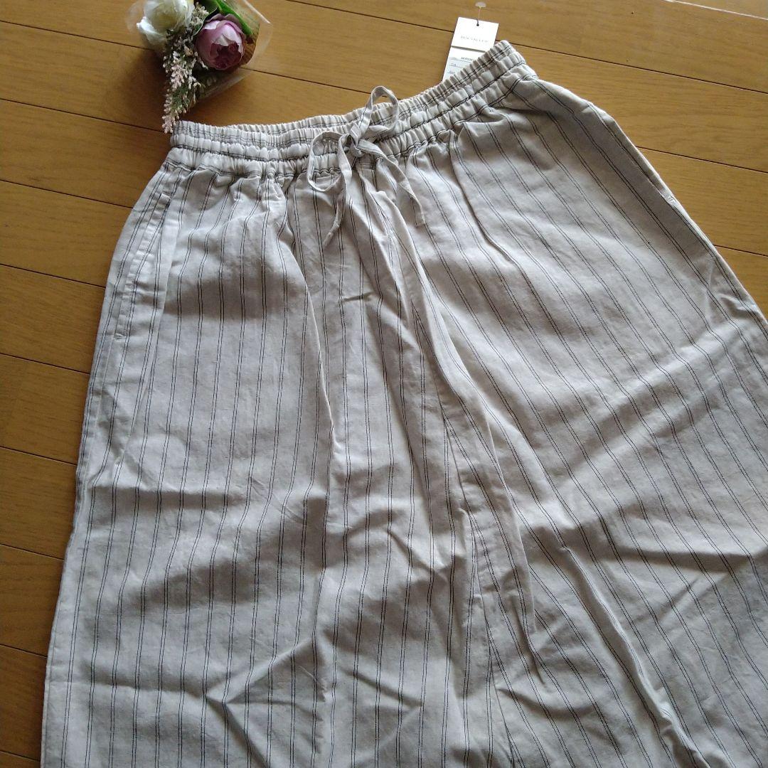 新品 タグ付き サンバレー ゆったり サルエルパンツ ストライプ  M 綿麻