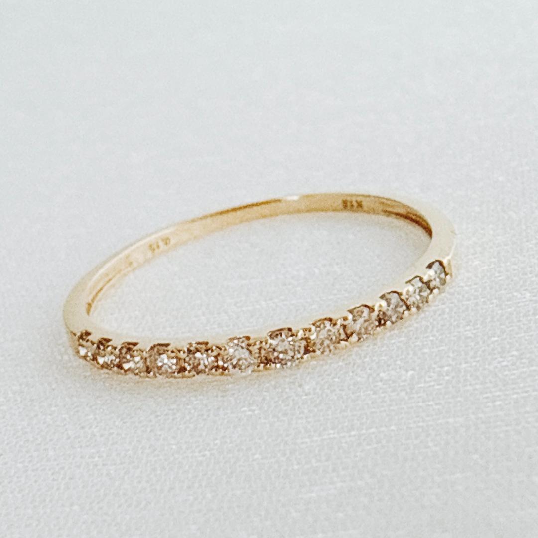 地金＊18金【ハーフエタニティリング 11号】天然ダイヤモンド0.15ct 新品 18金【ハーフエタニティリング 11号】天然ダイヤモンド0.15ct
