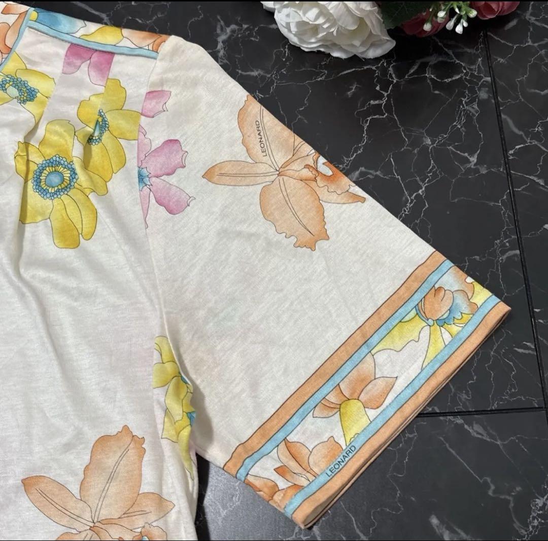 【美品】LEONARD レオナール 半袖トップス 花柄 コットン　Ｍ