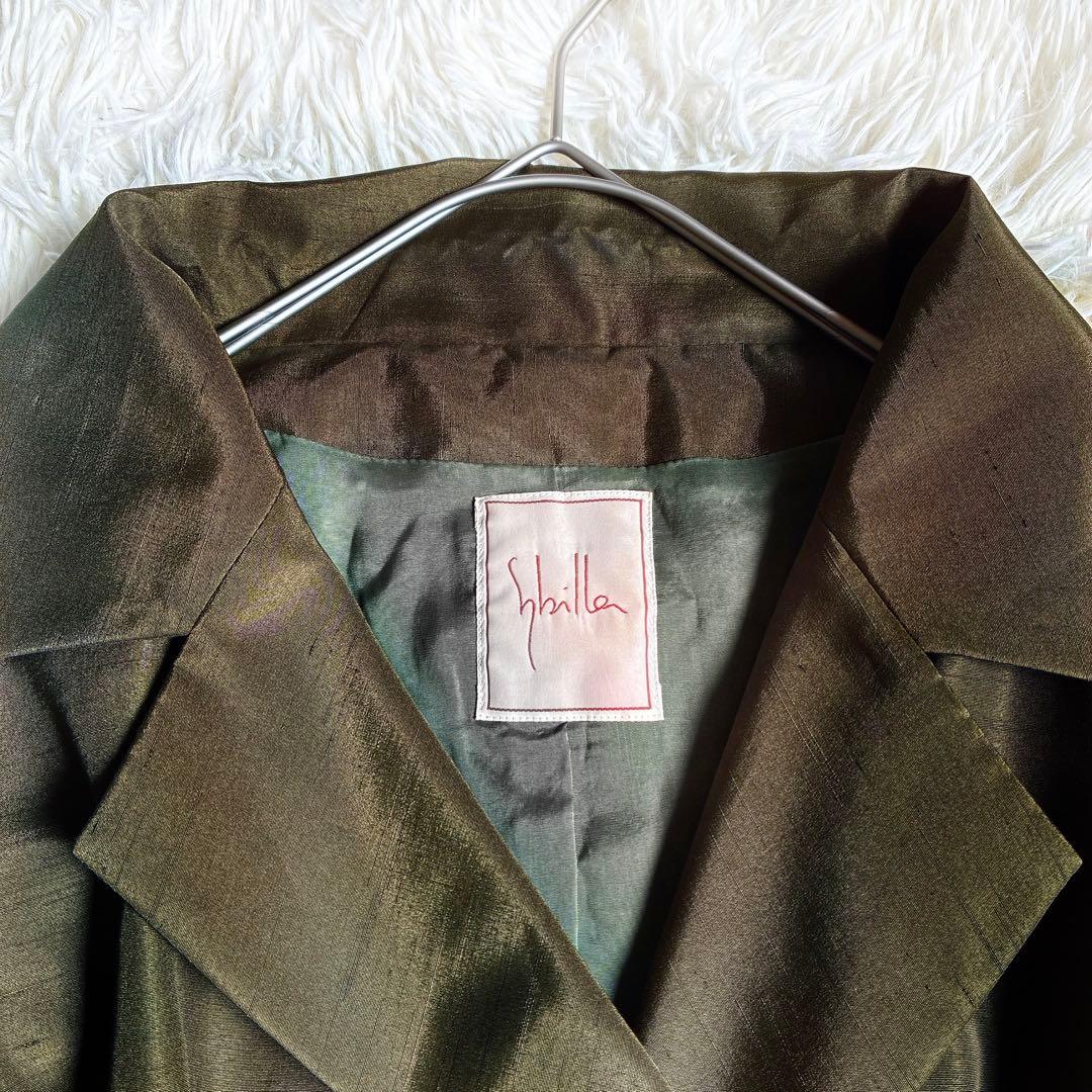 【美シルエット】Sybillaシビラ　女優襟シャンブレータフタロングワンピース