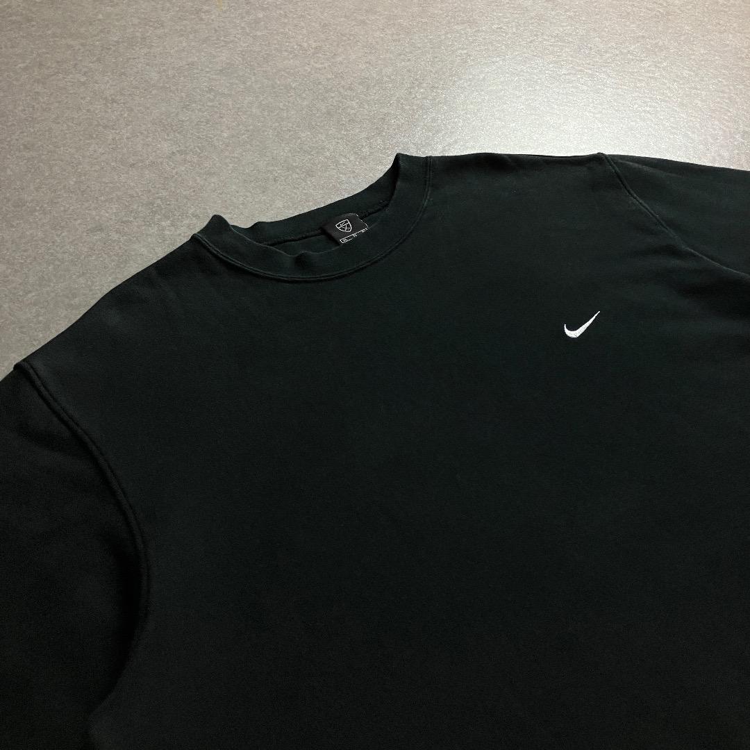 NIKE 00s スウェット トレーナー 刺繍ロゴ スウォッシュ ブラック M 00s NIKE ナイキ スウォッシュロゴ刺繍 染め スウェット
