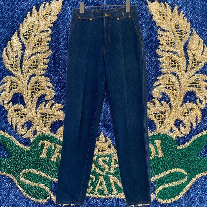 TRUSSARDI トラサルディ 刺繍 デザイン ストレート デニム パンツ