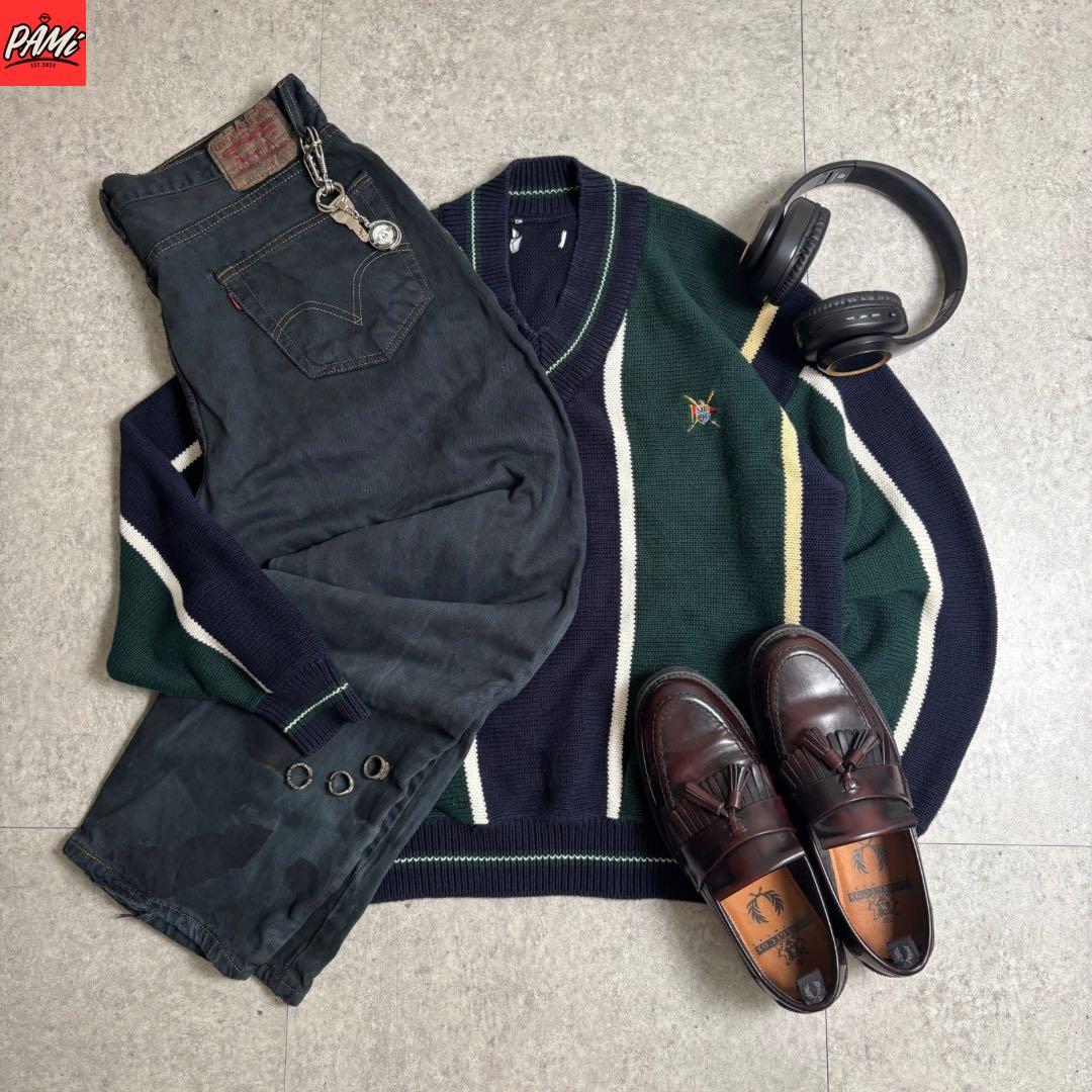 c-boy style vol.863 クレスト刺繍ニットシティボーイコーデ古着L