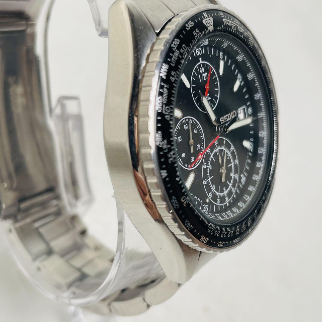 【稼動品】SEIKO 7T92-0CF0 ブラック クロノグラフ 電池交換済み