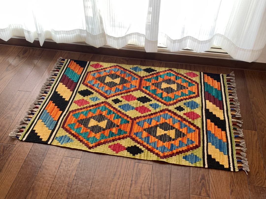 90×60アフガニスタン製キリム手織りウールラグ