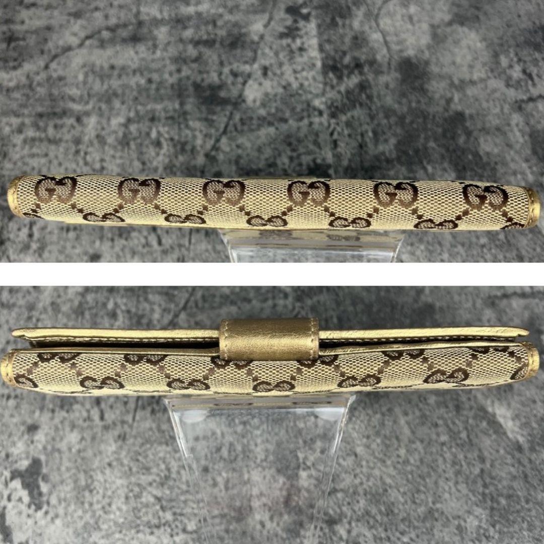 美品 GUCCI GGキャンバス×ゴールドレザー 二つ折り長財布 金具GG柄