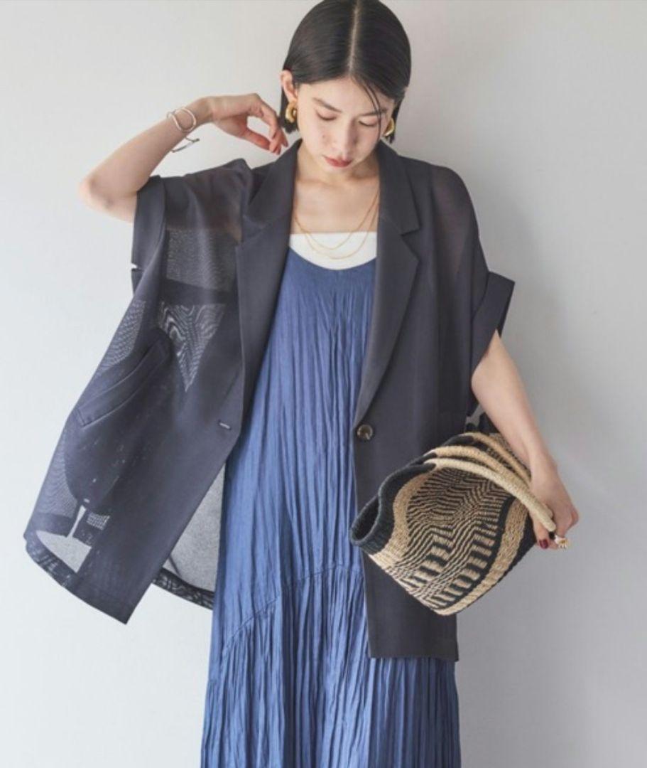 DOUX ARCHIVES メッシュフレンチスリーブジャケット　チャコールグレー