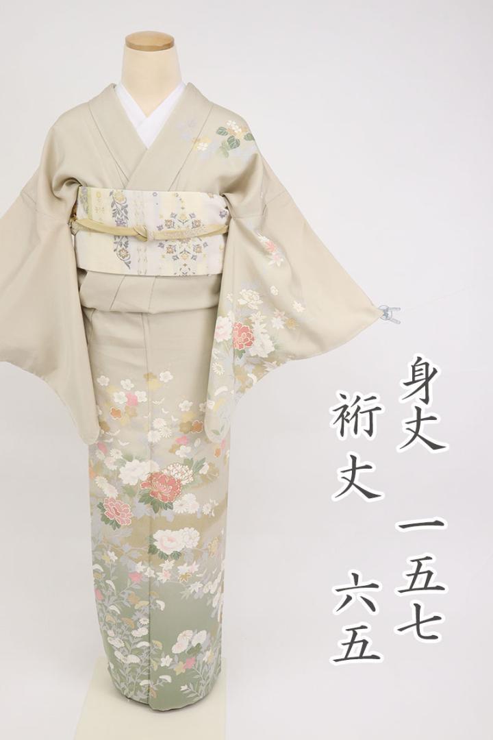 訪問着 袷 着物 四季の花々 淡いベージュ 金彩 10SY6