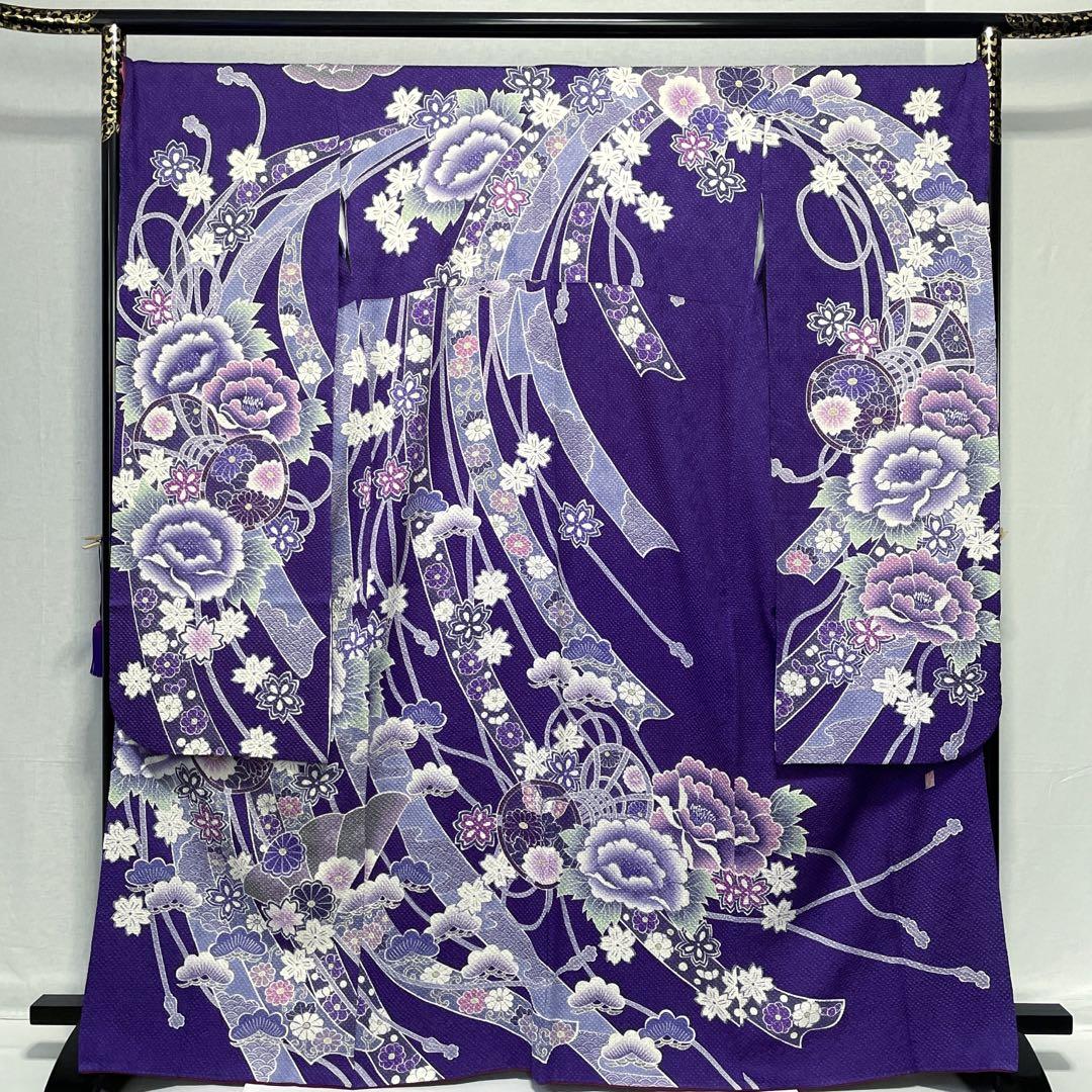 専用 D736 振袖 藤娘きぬたや 落款 総絞り 紫 正絹 着物 袷 極美品