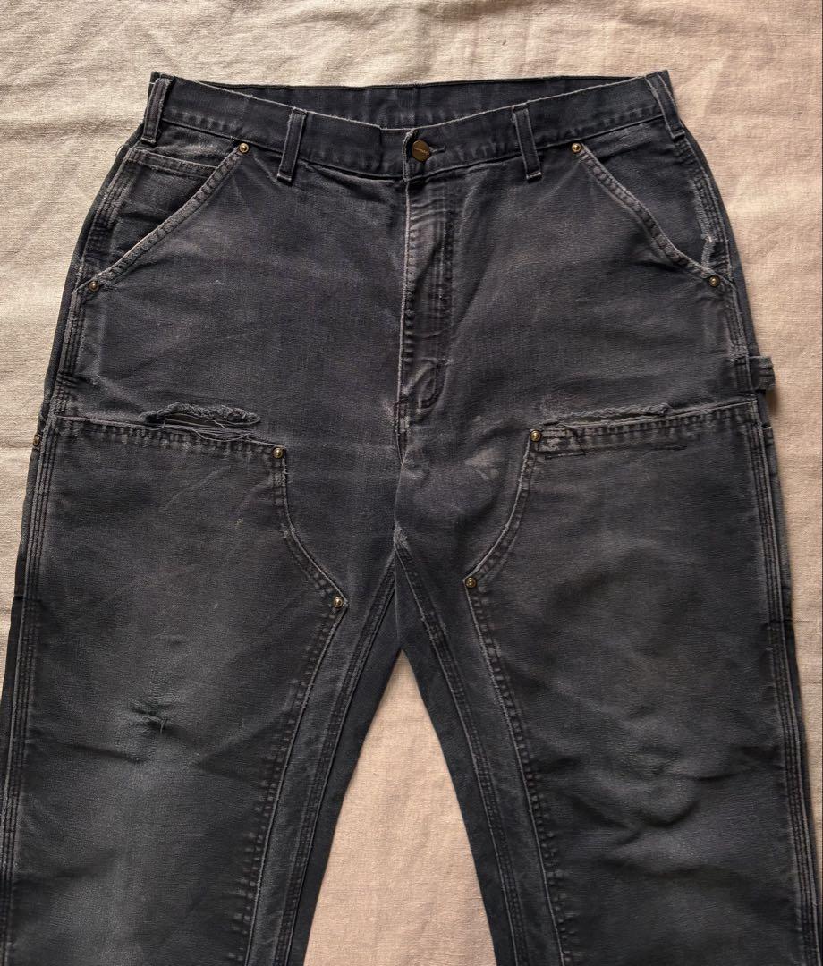 【雰囲気抜群】Carhartt ダブルニー USA製 ブラック フェード ヒゲ