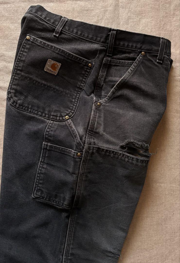 【雰囲気抜群】Carhartt ダブルニー USA製 ブラック フェード ヒゲ