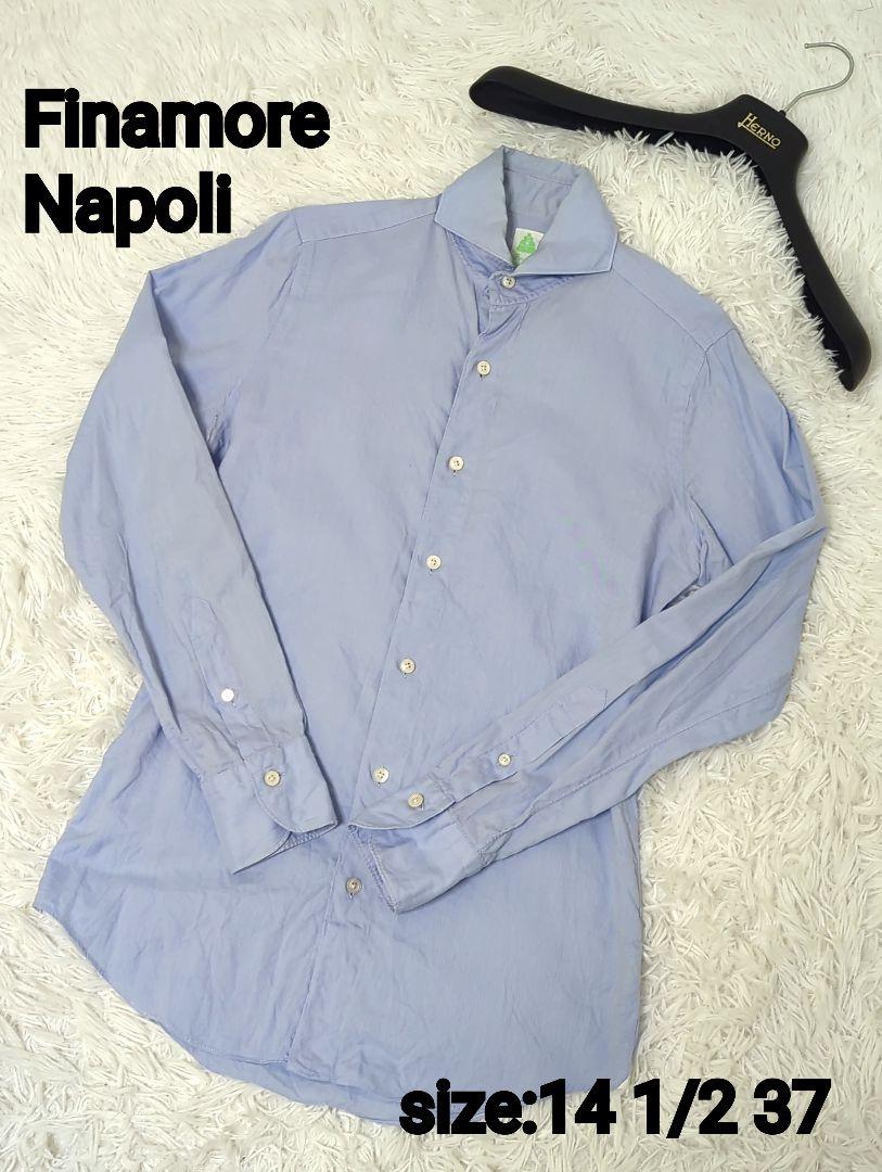 半額大特価　Finamore Napoli 長袖シャツ M 水色　綿　100%