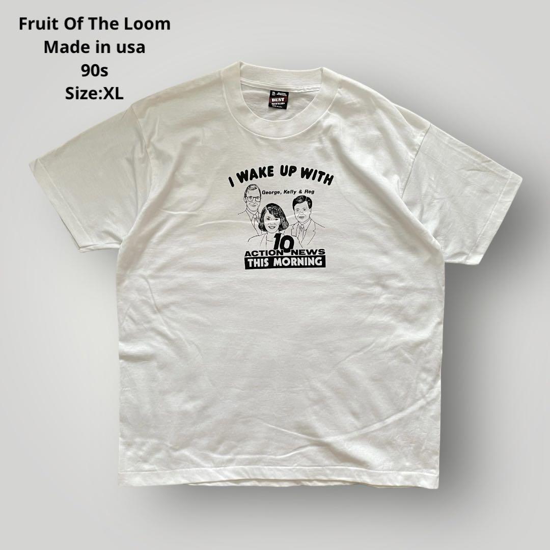 美品!USA製 90s フルーツオブザルーム プリント Tシャツ 白 XL