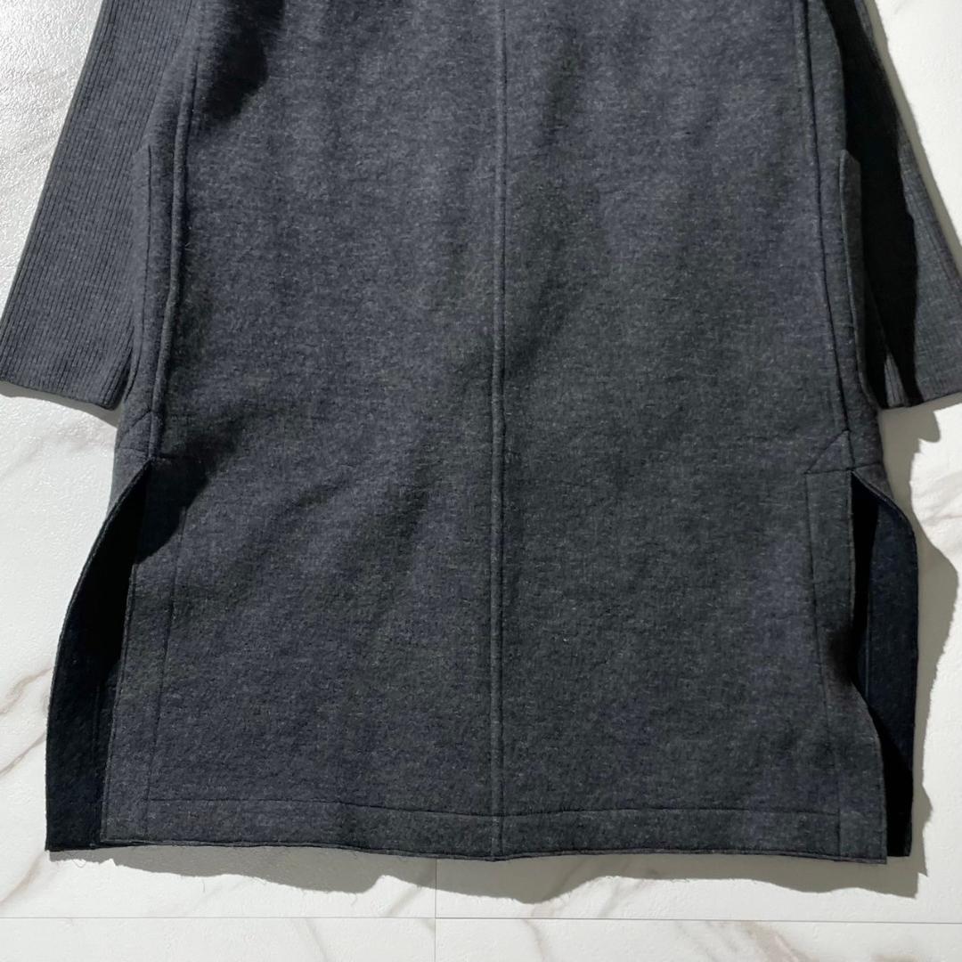 極美品✨モラビト フーデッド 切替 リブニット ロングコート グレー 黒 38