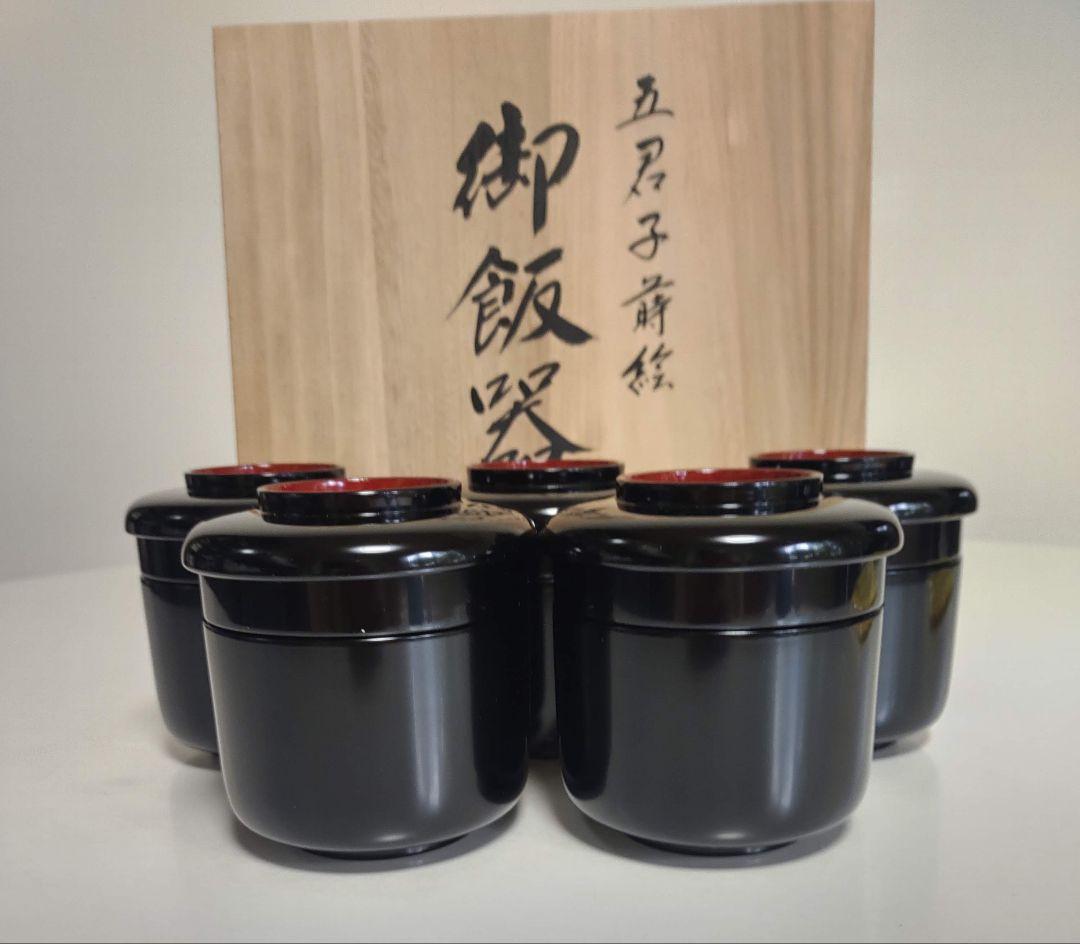 木製　五君子蒔絵　御飯器　5客セット