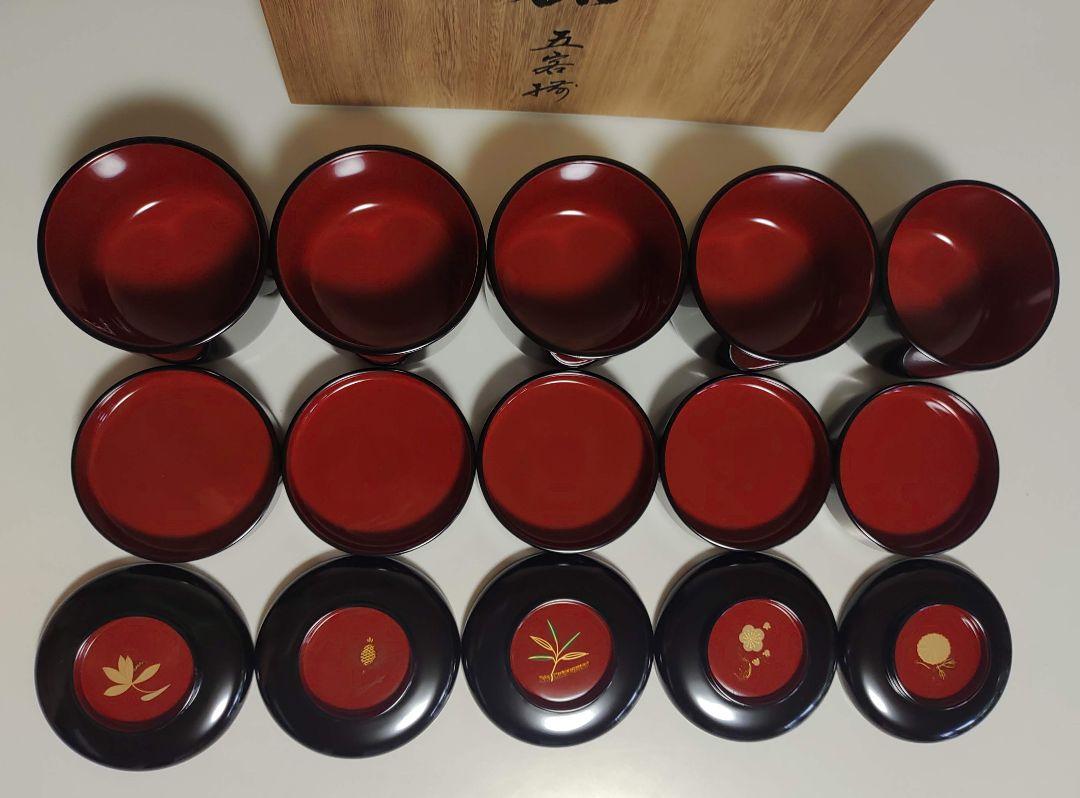 木製　五君子蒔絵　御飯器　5客セット