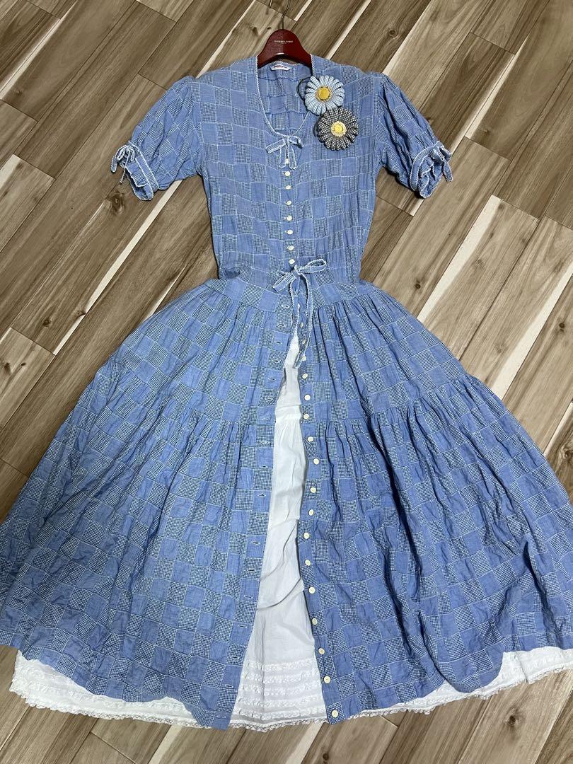 美品 ワンダフルワールド ワンピース ベルト たくし上げ パッチワークピコフリル フラメンコ ベルベット フリル ワンピース パッチワーク柄