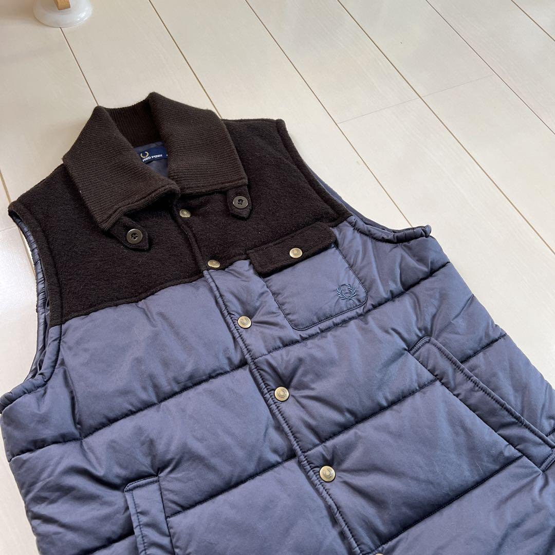 FRED PERRY ネイビー ブラウン ダウンベスト Lサイズ