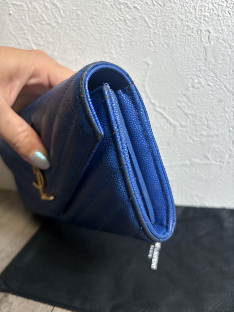 サンローラン YSL カサンドラ キャビアスキン ゴールド ロゴ金具 青