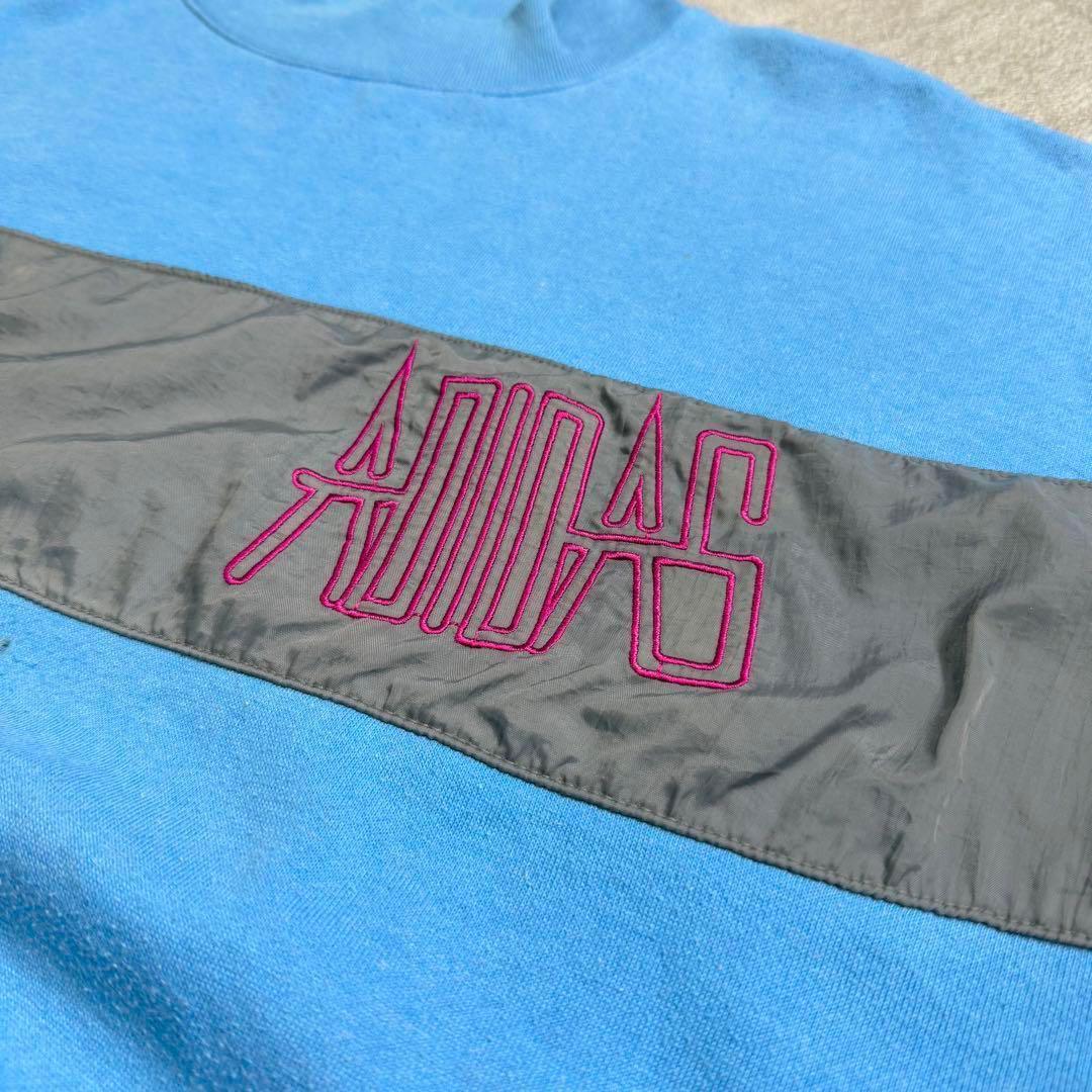 神配色】アディダス スウェット 80s 銀タグ 異素材切替 ロゴ刺繍