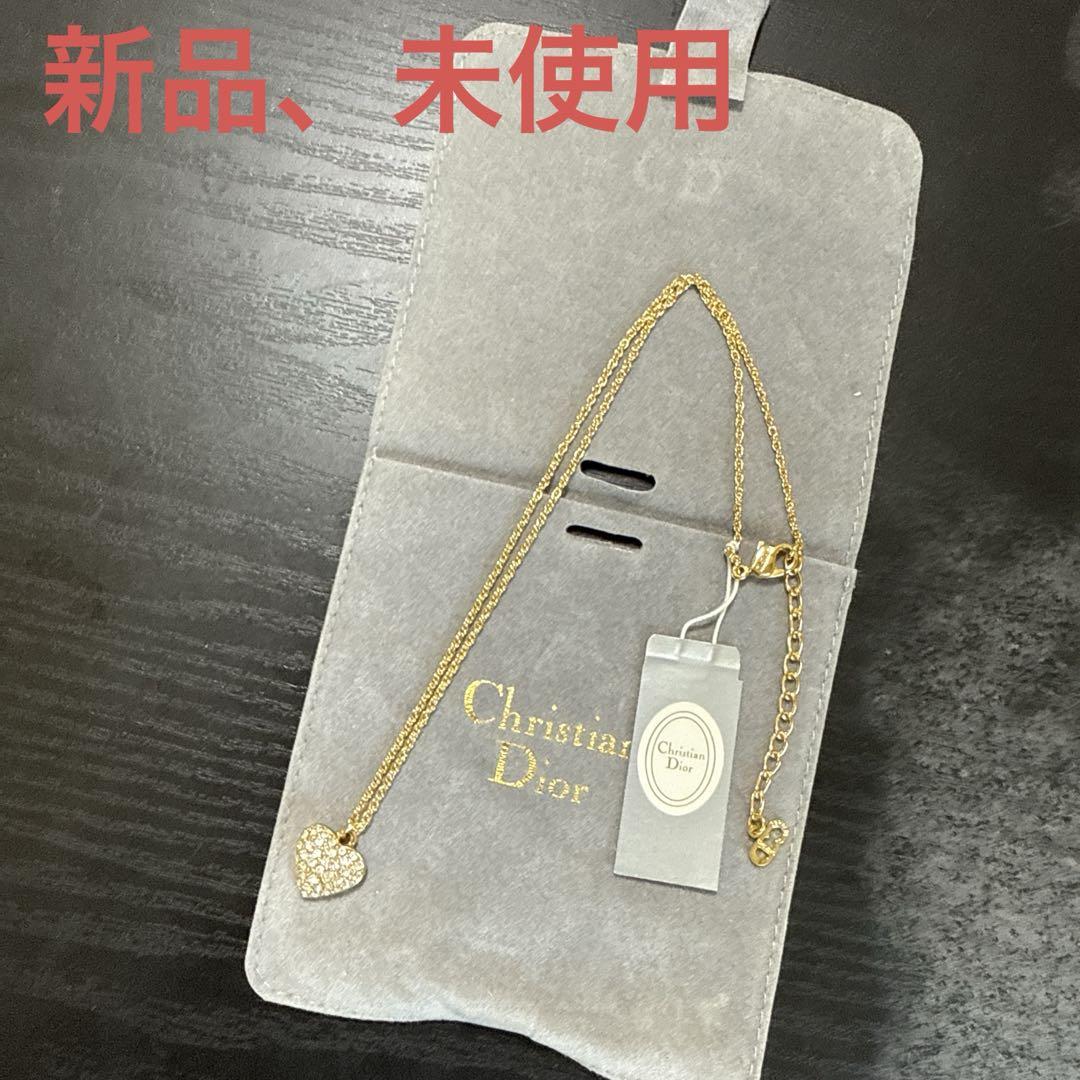 Christian Dior ラインストーン付きハートモチーフネックレス 未