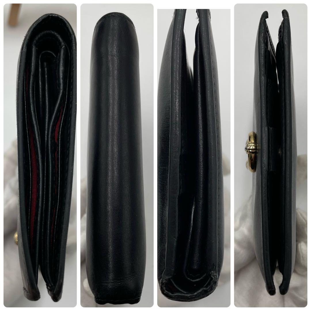 GUCCI グッチ✨ホースシュー二つ折り財布 レザー ブラック ゴールド金具