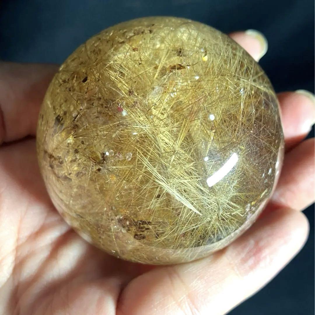 54mm 220g ゴールドルチルクォーツ　丸玉　スフィア　金針水晶