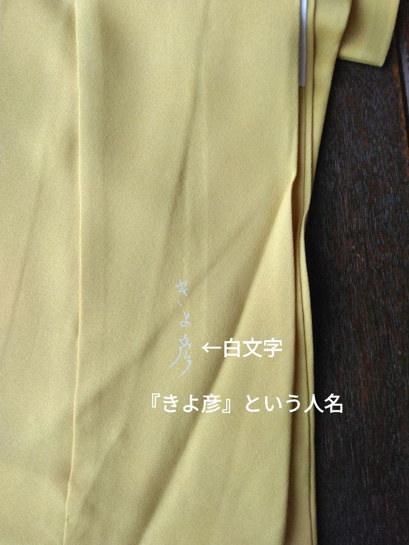 正絹袷訪問着落款あり蘭鷺草刺繍黄色トールサイズ裄67作家物