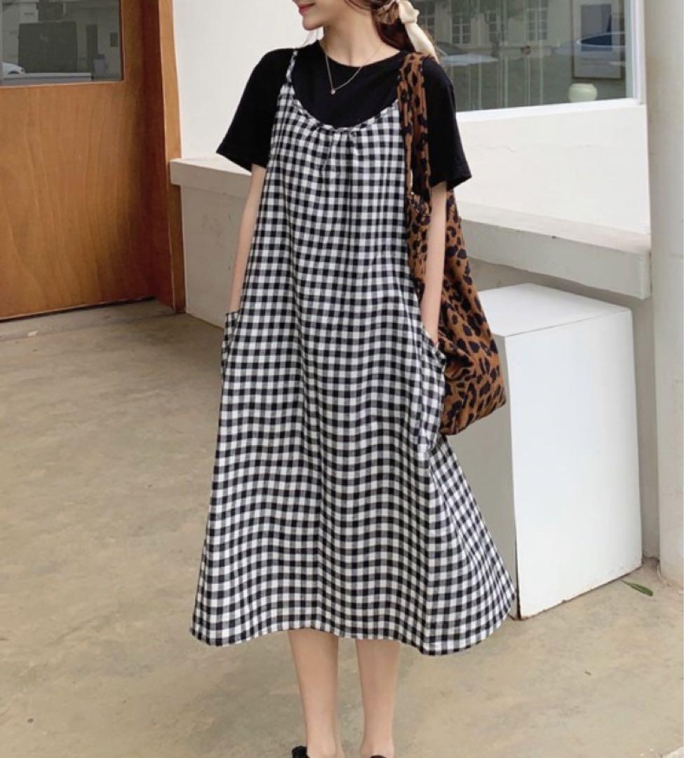 着回し力抜群♡ギンガムチェックのキャミロングワンピース♡ 激安商品