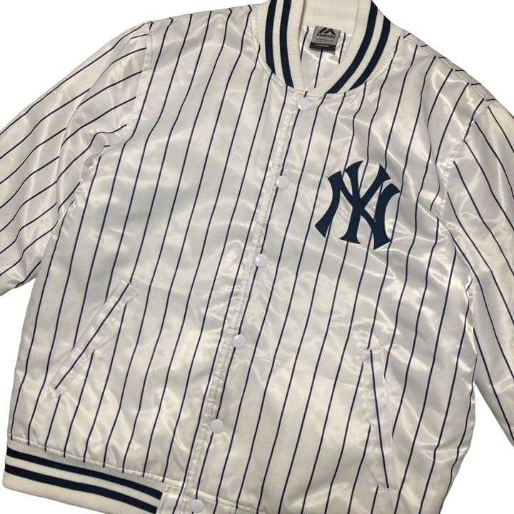 希少 Majestic スタジャン Yankees ストライプ柄 ホワイトL | www