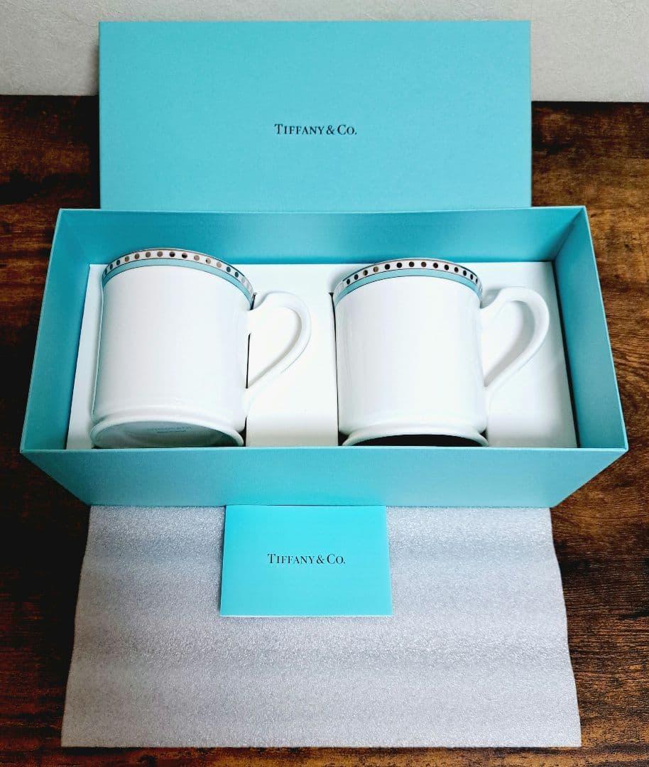 ティファニー プラチナ ブルー バンド マグカップ 2個セット