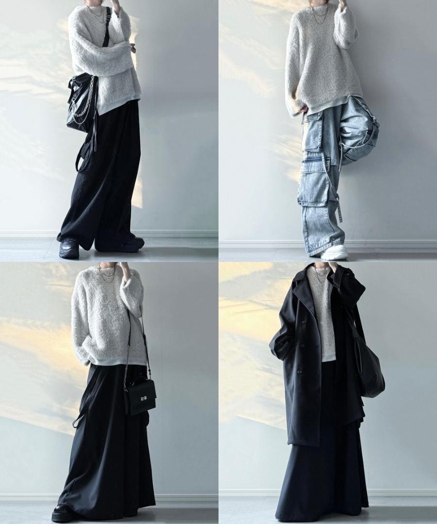 【極美品】LILL ルーズシルエットワイドスリーブシャギークルーネックニット