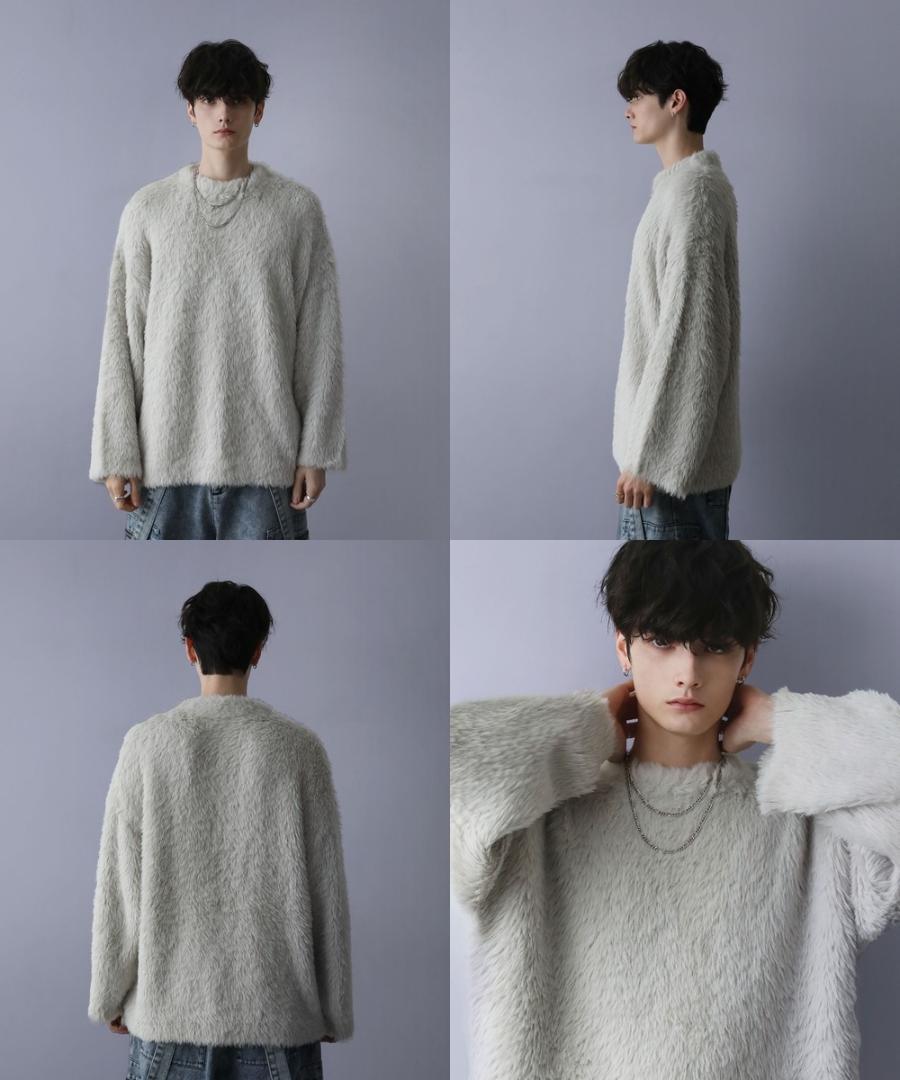 【極美品】LILL ルーズシルエットワイドスリーブシャギークルーネックニット