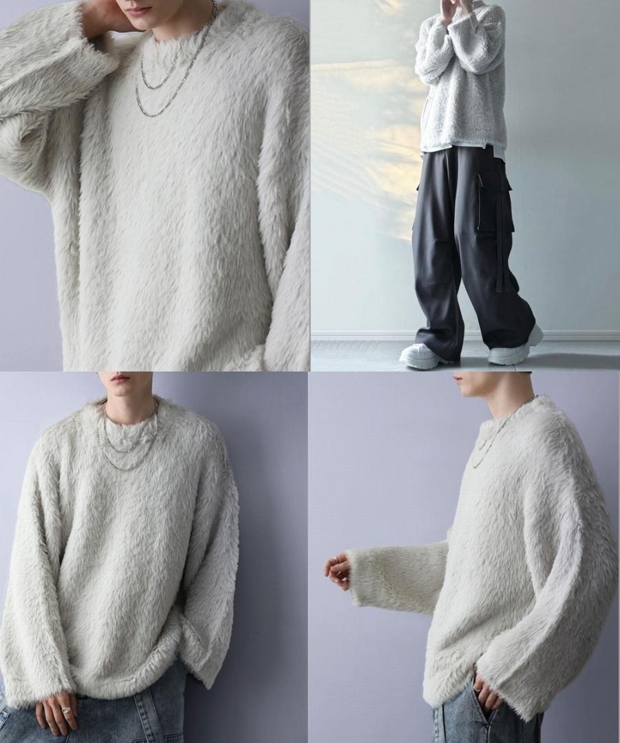 【極美品】LILL ルーズシルエットワイドスリーブシャギークルーネックニット