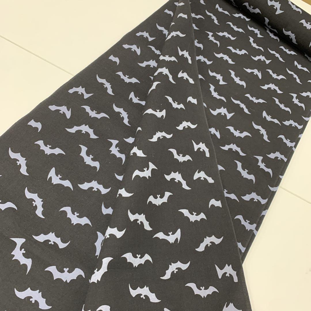 ma7057 男物 キングサイズ 浴衣 反物 黒地 コウモリ 綿 着尺 未仕立て
