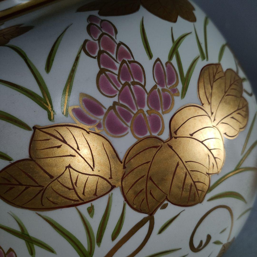 A1213-10/九谷焼/陶仙 造/金彩花草文花瓶/花器/花入/華道具/ A1213-10/九谷焼/陶仙 造/金彩花草文花瓶/花器/花入/華道具