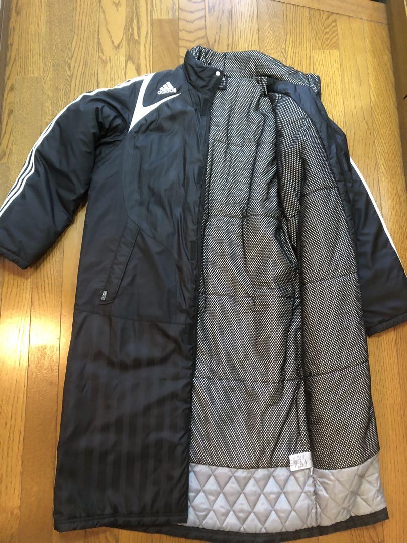 美品　adidas 厚手ベンチコート 黒 ストライプ　Mサイズ　最終値下げ！